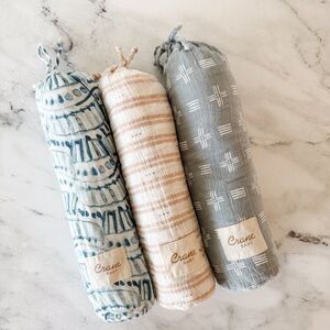 Crane Baby Muslin Cotton Boho Gender Neutral/Baby Boy Swaddle Bundle